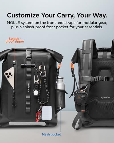 Waterproof 35L Roll Top Hiking Backpack with Laptop Compartment - Black