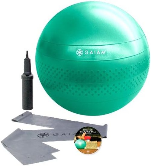 Gaiam Total Body Balance Ball Kit - Anti-Burst Yoga Ball with Pump & Workout Program | Fitness Essentials