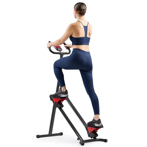 Red Foldable Stair Climber Machine with Adjustable Step & Handlebars