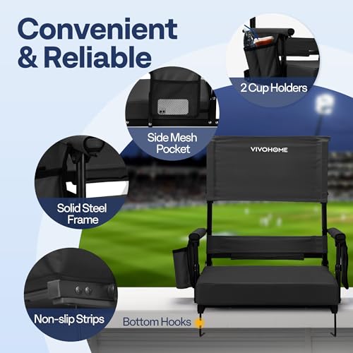 VIVOHOME Black Adjustable Stadium Seats with Back Support & Cushion