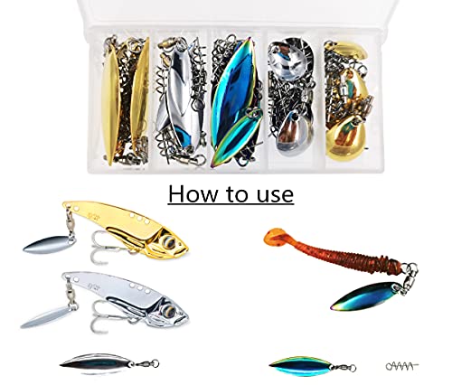30pcs Fishing Spinner Blades Set for Soft Plastic Baits Bass Tackle - Gold & Silver