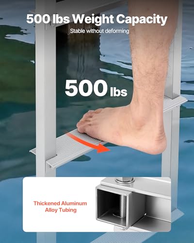 Removable Dock Ladder 4 Steps - Aluminum Alloy Boat & Pool Swim Ladder with Non-Slip Wide Steps, 500 lbs Capacity, Quick Release