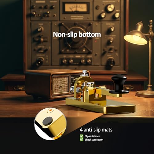 Heavy Duty Stainless Steel Morse Code Key with Gold Finish - CW Telegraph Shortwave Radio Key - Adjustable Distance, Durable Practice Oscillator for Ham Radio
