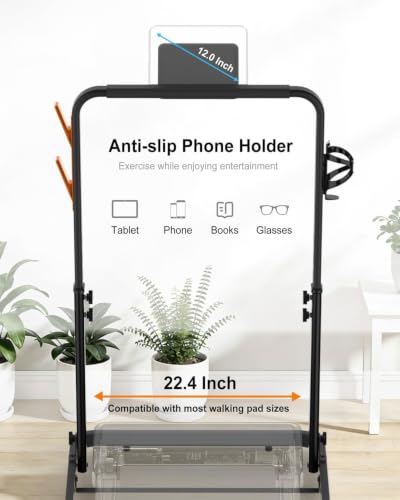 Walking Pad Handle Bar - Adjustable Foldable Treadmill Handrail with Phone & Cup Holder - Black, Large