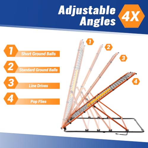 Baseball Rebounder Net - Adjustable Angles 4x4.5 ft Pitchback - Orange