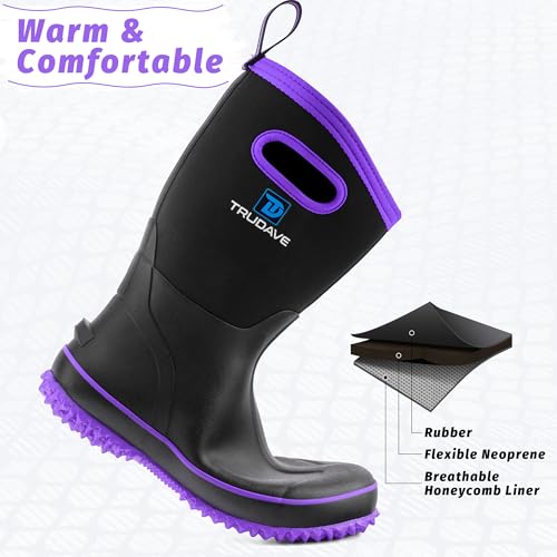 Trudave Women's Waterproof Rubber Boots Mid Calf Purple Size 5-11 Outdoor Work & Hunting