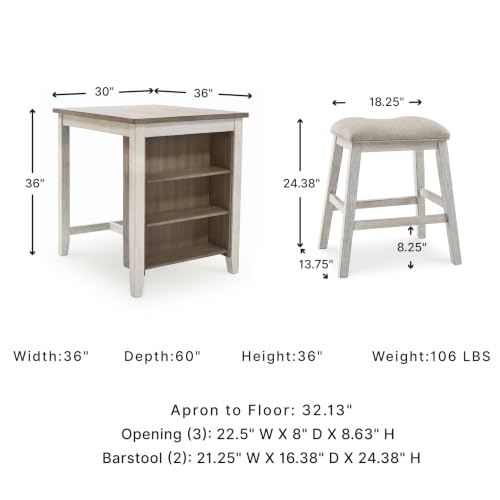 Whitewash 3-Piece Counter Height Dining Table Set with Bar Stools