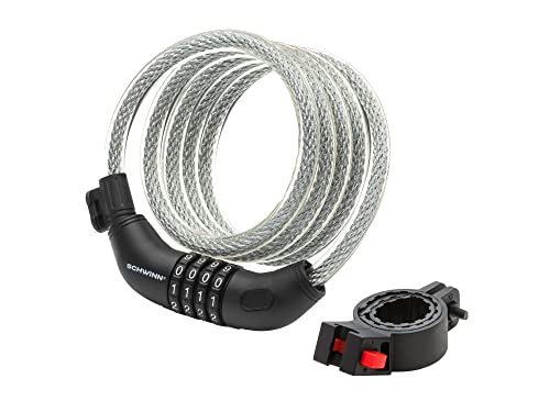 Bike Cable Lock 6 ft x 12 mm Combination Steel Security Lock - Black & Silver (Level 3) with Vinyl Cover & Carrying Bracket
