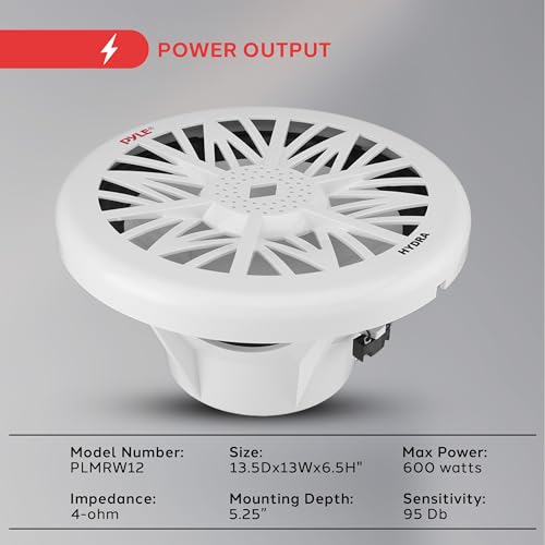 Pyle 12-Inch/600W Marine Subwoofer Waterproof Outdoor Boat Speaker