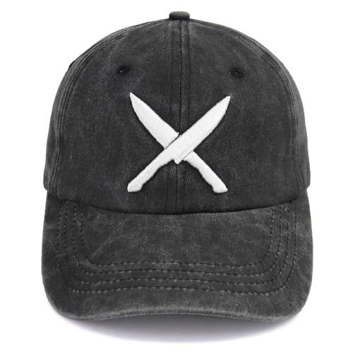Funny Chef Hats for Men Women, Black Baseball Cap with Knives Design - One Size