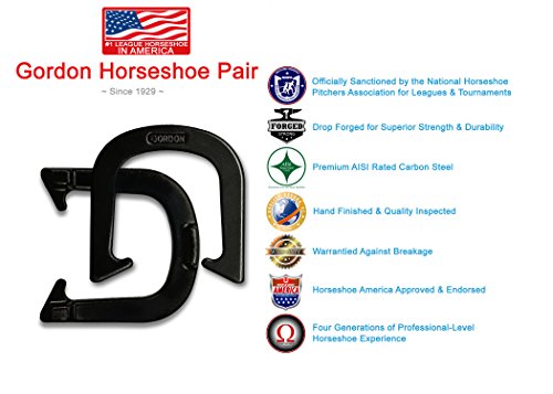Gordon Professional Pitching Horseshoes - NHPA Sanctioned - Black, Medium Weight - Regulation Size - One Pair