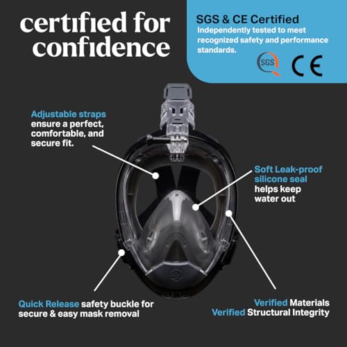 Seaview 180 Sport Full Face Snorkel Mask Adults Small-Medium - Panoramic View, Anti-Fog