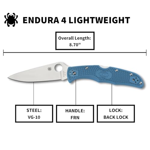 Spyderco Endura 4 Lightweight Folding Pocket Knife, PlainEdge, Blue