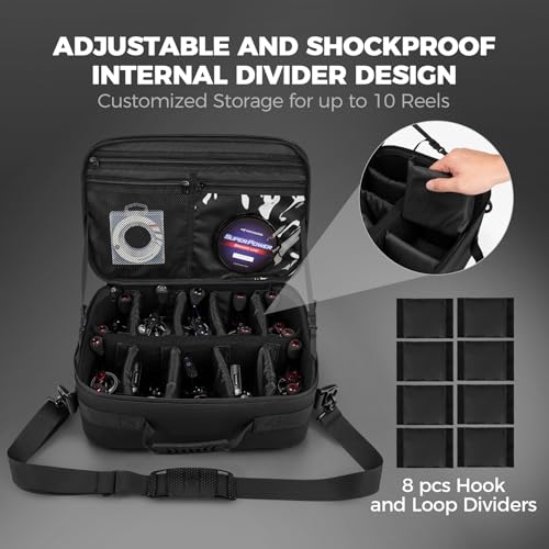 Large Waterproof Fishing Reel Storage Case with Shockproof Dividers