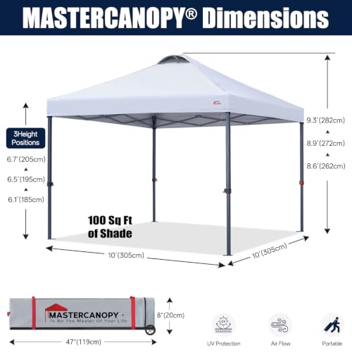 10x10 Pop Up Canopy Tent with Roller Bag - White, Easy Setup, Waterproof & Sunproof