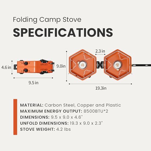 Orange Propane Double Burner Camping Stove with Carrying Bag - Portable Folding Gas Stove for Outdoor Cooking