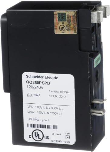 Black Surge Protection Device for Square D QO Load Centers - No Wiring, 50kA, 120/240V, Plug-On Neutral, Home Lighting Accessory