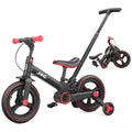 Black 12-Inch Foldable 6-in-1 Toddler Bike with Push Handle & Training Wheels