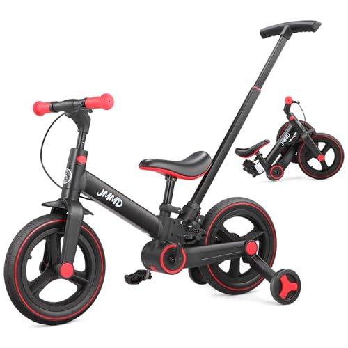 Black 12-Inch Foldable 6-in-1 Toddler Bike with Push Handle & Training Wheels