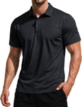 Men's Short Sleeve Performance Polo Shirt - Medium Black, 3 Button Casual Golf Collared Top