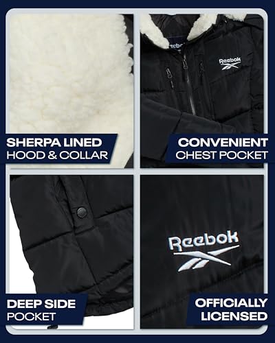Reebok Women's Puffer Jacket with Faux Fur Hood - Midweight, Large Black