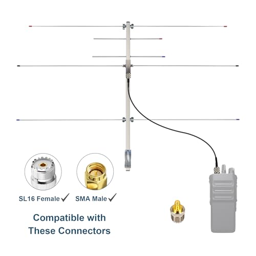 Dual Band Yagi Antenna for Ham Radio Set with 32ft Cable & Adaptor - Outdoor Directional 2m 70cm VHF UHF