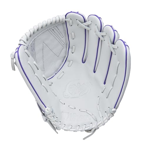 Wilson 2026 A500 Siren 12.5" Fastpitch Softball Glove - Right Hand Throw, White/Purple/Seafoam