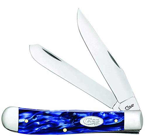 Case Pocket Knife Trapper Blue Pearl Kirinite 4 1/8 Inch Closed USA Made