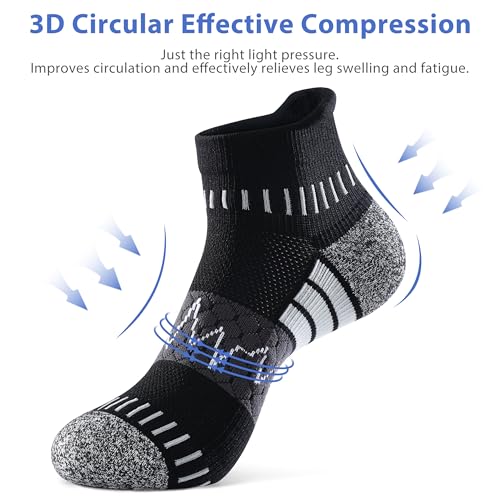 Ankle Compression Socks for Women Men Cushioned Athletic Running Socks - Large / Z-Black White (3 Pairs)