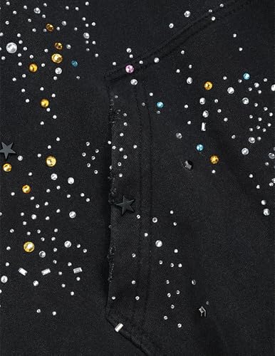 Unisex Oversized Zip Up Hoodie - Black Medium Rhinestone Star Jacket