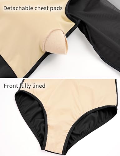 Women Ballet Leotard Long Sleeve Bodysuit - Medium Black