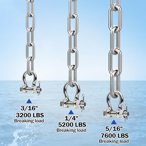 CORDUN Marine Grade Stainless Steel Anchor Chain Kit 3/16"-5/16" with 2 Shackles for Boats