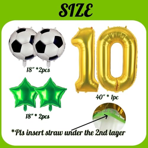Gold 10 Soccer Balloon Set for 10th Birthday Party Boy Decorations