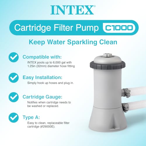 Intex Krystal Clear Cartridge Filter Pump for Above Ground Pools 1000 GPH Grey