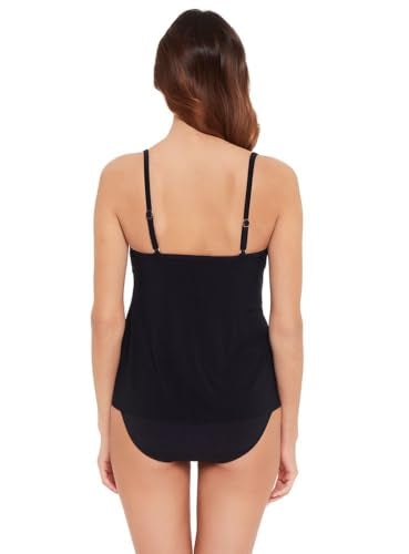 Women's Black Adjustable Tankini Top with Soft Cups - Chloe Style, Size 14