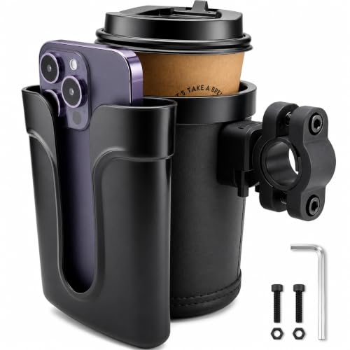 Bike Cup Holder with Phone & Keys - Handlebar Water Bottle Cage for E-Bike Scooter Stroller