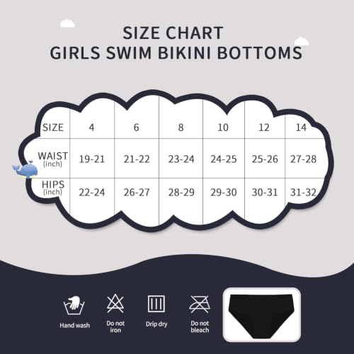Girls Swim Bikini Bottoms Fully Lined UPF 50+ Black 12 - Girls' Swimsuit Bottoms