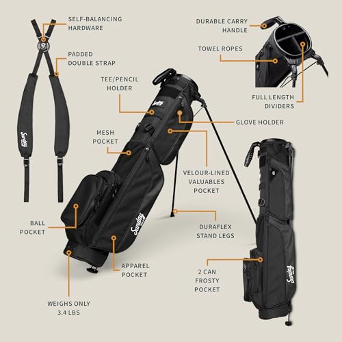 Sunday Golf Loma XL Golf Bag - Matte Black, One Size, Lightweight & Versatile