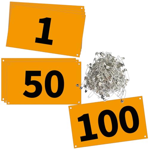 Race Bib Numbers for Tryouts with Pins - Waterproof Paper, Number 1-100