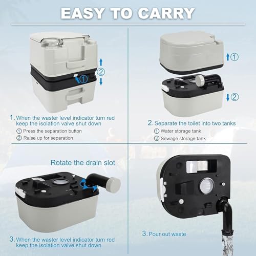 Portable Camping Toilet 6.4 Gallon Flush with Level Indicator & Detachable Handle