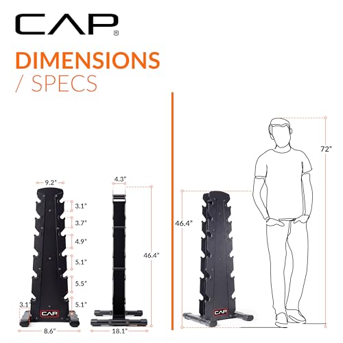 CAP Black 6-Tier Dumbbell Rack for Home Gym 210lb Capacity Space-Saving Steel