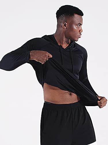 Men's Long Sleeve Fishing Shirt UPF 50+ Sun Protection Dry Fit Hoodies - X-Large Black