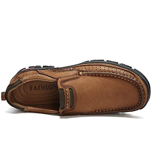 COSIDRAM Men's Brown Leather Slip-On Loafers - Casual Sneakers