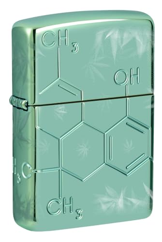 Zippo Leaf Lighter - High Polish Green Cannabis Design Windproof Refillable