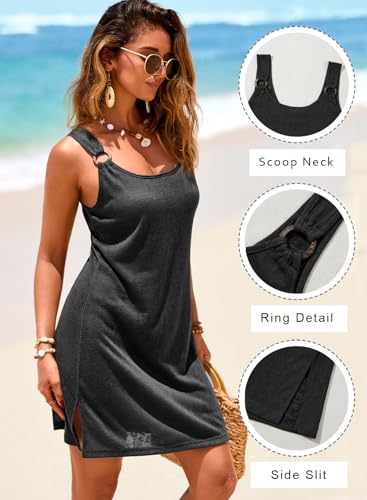 Women’s Sheer Beach Cover Up Dress - Black, Large - Swimsuit Coverup