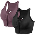 XX-Large Zip Front Sports Bras for Women - Black & Purple, Easy On & Off