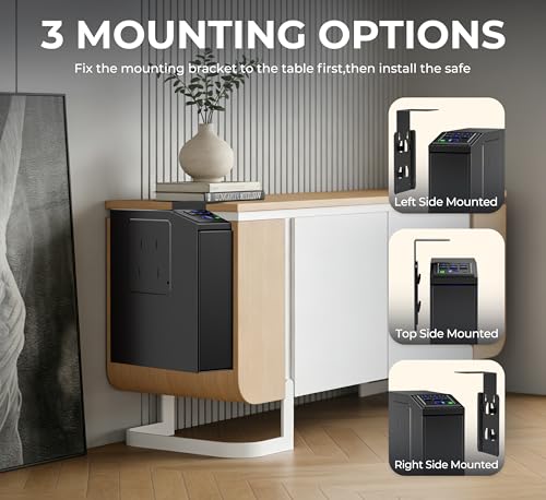 ORARAER Solid Black Biometric Wall Safe with 4 Unlock Methods - Mountable Home & Office Security Safe