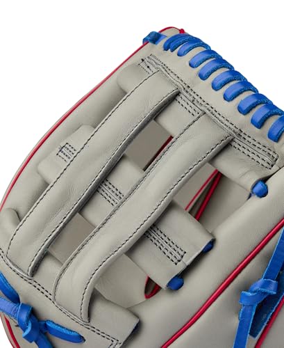 Wilson A900 Youth Baseball Glove 12" Left Hand Throw Grey/Red/Royal, Utility Style