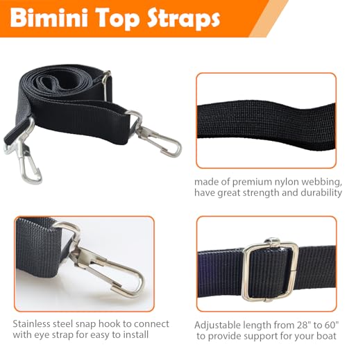Adjustable Boat Bimini Top Straps with Stainless Steel Snap Hooks – 2 Pack