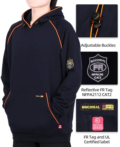 X-Large Navy BOCOMAL FR Heavyweight Fleece Hooded Work Sweatshirt